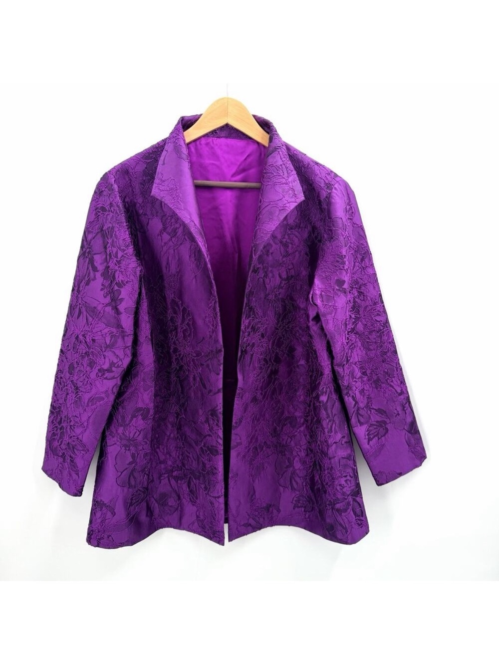 Vintage Custom Made Purple Silk Jacquard Floral Blazer Evening Jacket Womens 2X